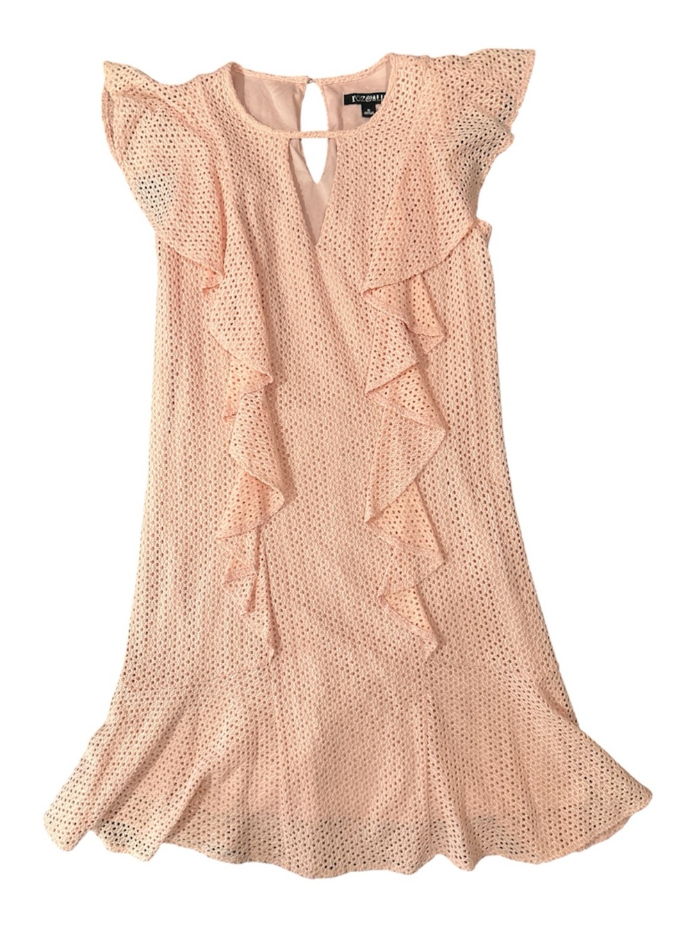 Roz & Ali Pink Ruffle Eyelet Womens Dress Sz S